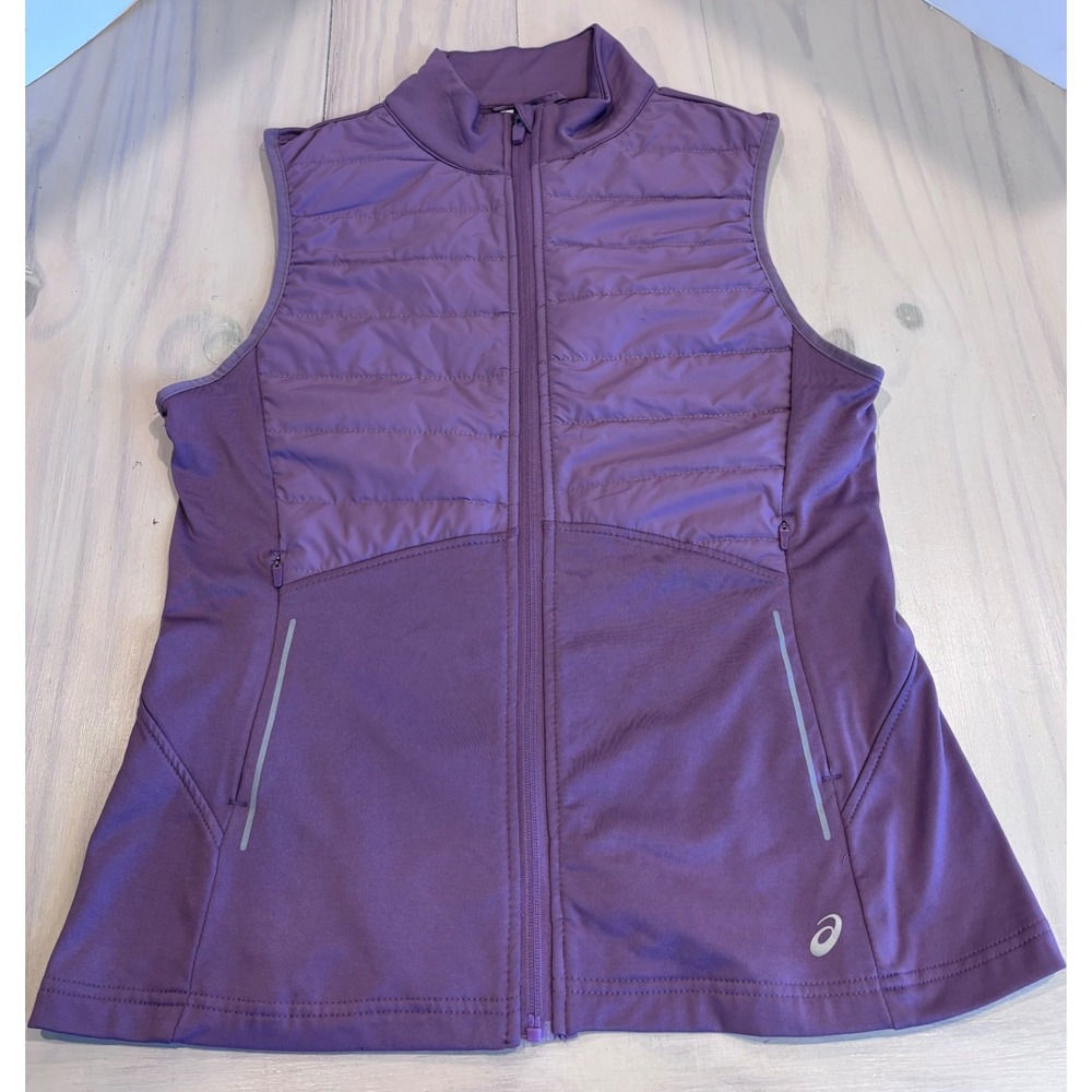 ASICS Womens Purple Quilted Running Vest Full Zip Pockets AMXWVT3345 Size‎ M